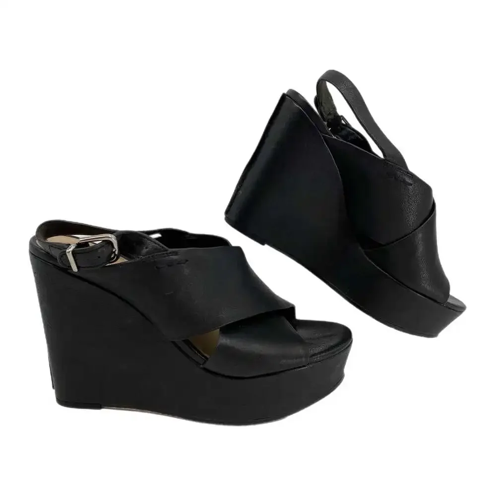 Via Spiga Black Leather Wedges | Size 8 - Ultra-High Heel Style